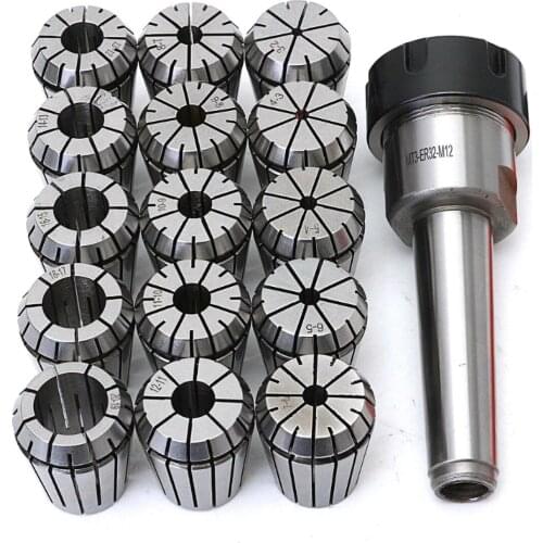 FNICEL 16pcs/set ER32 Collet Chuck Holder MT3 M12 Morse Taper + ER32 Spring Collets ID 3-20mm For Lathe Milling Tools