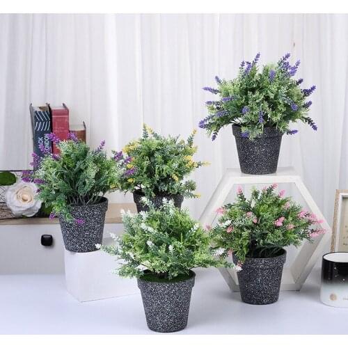 Fake Lavender Plant Potted Artificial Flowers In Grey Pot Modern Farmhouse Artificial Plants Lavender Office Home Room Decor