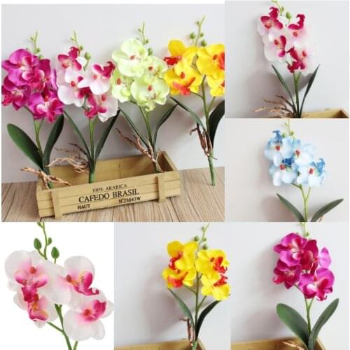 Single 13'' Phalaenopsis Orchid Artificial Branches Real Touch Flowers for Home Office Wedding (Yellow, Blue, Purple, White)