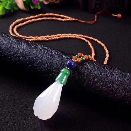 Character Silver Product S925 Pure Silver Accessories DIY Fashion Lady Magnolia Jade Pure Hand Pulp Sweater Chain
