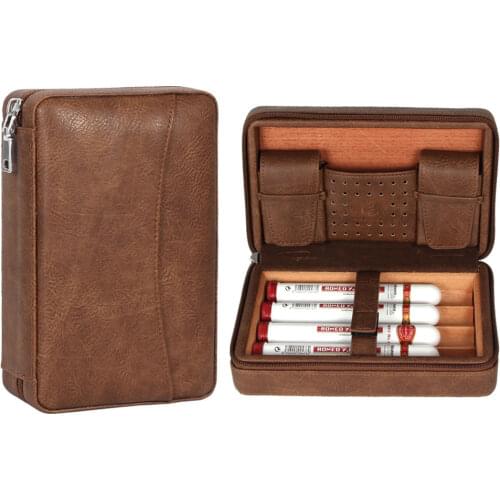 Cedar Wood Leather Portable Travel Cigar Humidor Box Cigar Case Holder Box