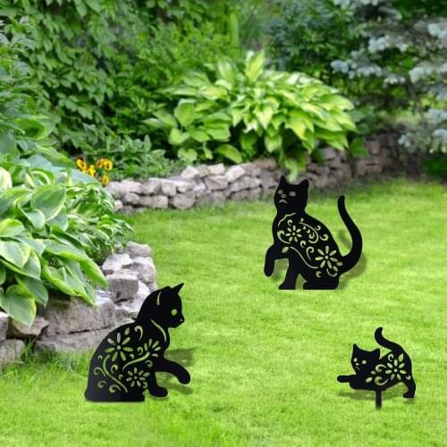 Cat Kitten Yard Art Decorative Animals Garden Statue Silhouette Stakes Outdoor Backyard Lawn Lifelike Ornaments Decoration Gift
