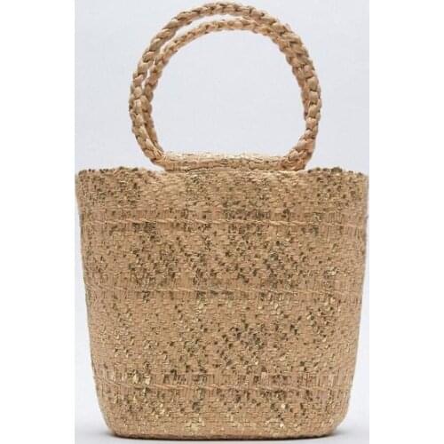 Summer Women Straw Beach Bag Gold Handmade Lady Handbags Designer Raffia Round Rattan Bags Bohemian Casual Woven Basket Bag 2021