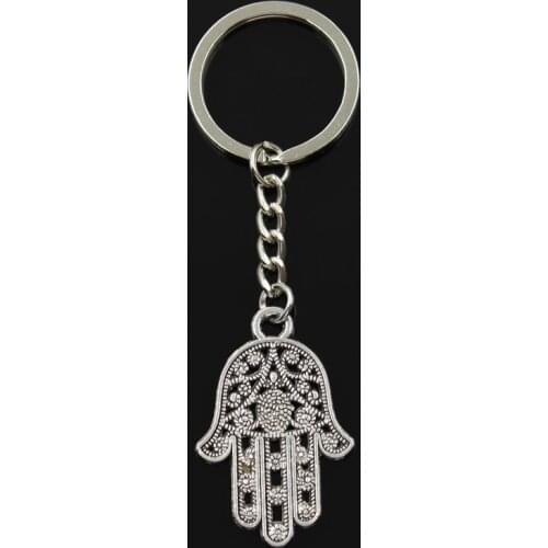 Fashion 30mm Key Ring Metal Key Chain Keychain Jewelry Antique Silver Color Plated Hamsa Palm Hand Protection 42x28mm Pendant