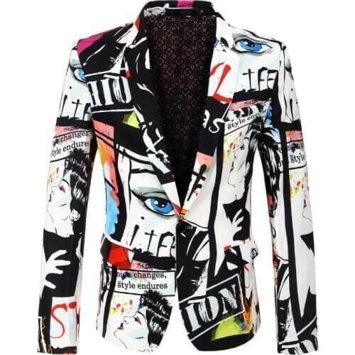 Hot 2020 Men New Personalized graffiti design Suit Jacket Performance Coat Formal Dress Mens Singer Suits Costumes Clothing