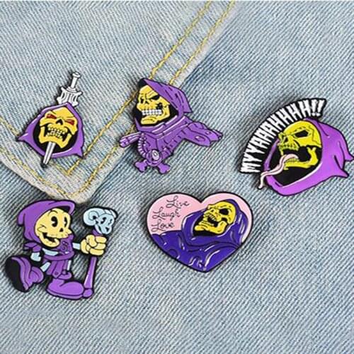 New New fashion purple coat yellow skull brooch badge cartoon anime devil trend shirt sweater jewelry brooch small gift