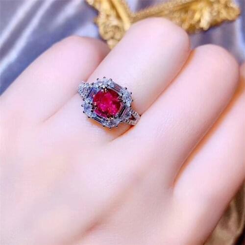 Ekopdee New Arrival Dainty Cubic Zirconia Engagement Rings For Women Classic Big Cut Red Zircon Adjustable Ring Wedding Jewelry