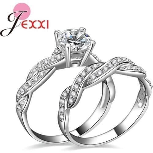 New Fashion 925 Sterling Silver Ring Sets Women Girls Lovely AAAA Cubic Zirconia Statement Rings For Women Girls Jewelry