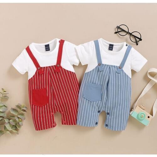 Baby Clothes Overalls For Children Newbron Infant Baby Boys Stripe Gentleman Romper Jumpsuit Summer Clothes Ropa niña Romper
