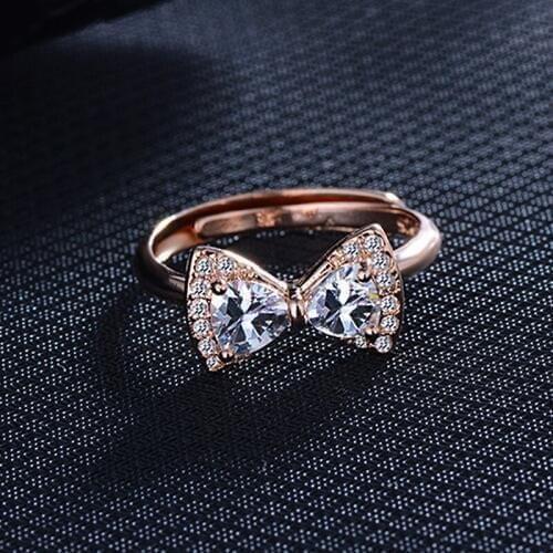 Wholesale 12pcs Bowknot Resizable Rings Fashion Crystal Cubic Zirconia Rings Party Wedding Jewelry Valentines Gifts For Women