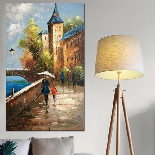 Wholesale Unframed Handpainted Landscape with people Palette Knife Oil Painting For Living Room Modern Wall Art Unique Gift Art
