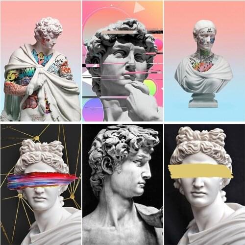 Vaporwave Sculpture of David Canvas Art Posters Graffiti Street Art of David Canvas Paintings on The Wall Art Picture Wall Decor