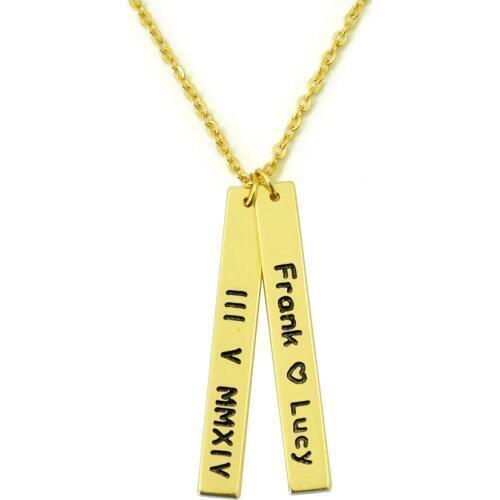 Personalized Bar Necklace,Vertical Bars Pendant ,Custom Name and Rome Date Necklace,Valentines Day Gift,Gift for Her