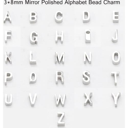 26pcs stainless steel letters bracelet charms Stamp Initial A-Z size 3*8mm single tag alphabet Pendent Charm DIY Jewelry