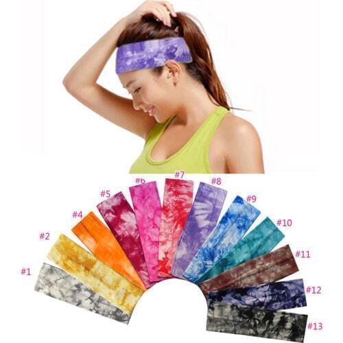 New Tie-Dye Sweat Cotton Stretch Headband DIY Colored Printed Womens Sports Yoga Elastic Hair Bands for Hair Accessories Turban
