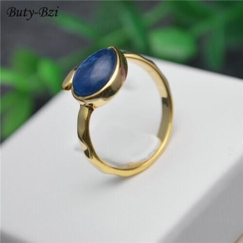 Gold Plated Natural Kyanite Water Drop Shape Gemstone Rings Fashion Man Woman Party Jewelry Size Adjustable Gift