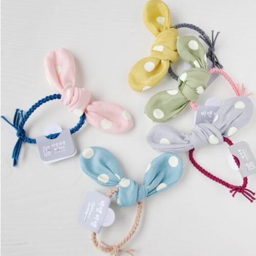 Women Girls Cute Printing Point Rabbit Ears Elastic Hair Bands Fabric Ponytail Holder Hair Ropes Rubber Bands Hair Accessories