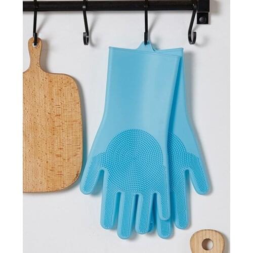 Silicone Dishwashing Gloves Wash Cleaning Gloves With Sponge Scrubbers For Washing Kitchen Bathroom Car Hands Care