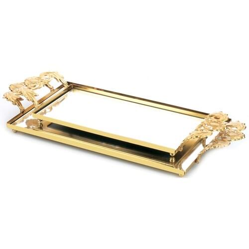 Hawk Eye Model 2-Piece Gold Mirrored Tray Tray Presentation Tray Aid Mubarak Decoration Ramadan Kareem Home Accessory