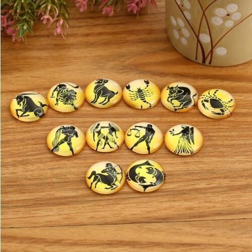 12 constellation Different Styles Mosaic Printed Picture Glass Half Round Dome Cabochons Tiles for Jewelry Making