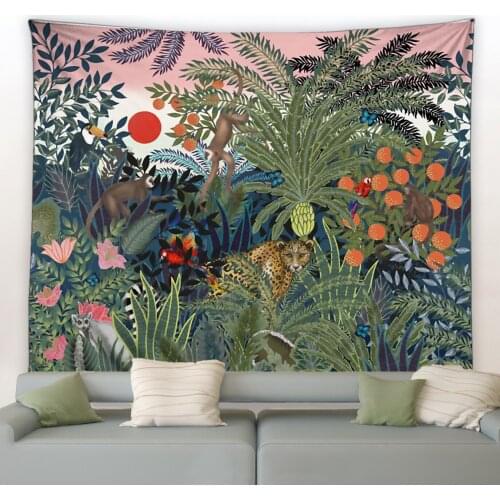Tropical Rainforest Tapestry Wall Hanging Family Bedroom Decor Polyester Fabric Bohemian Green Plant Landscape Art Print Blanket