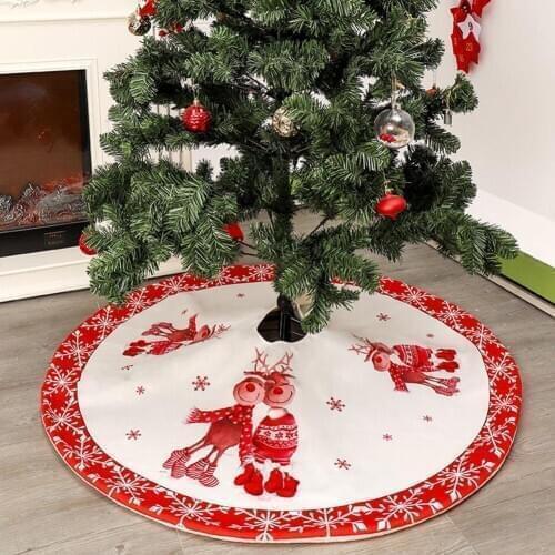 Christmas Tree Skirt Double Deer Print Tree Skirt 120Cm Christmas Tree Bottom Decoration New Year Home Outdoor Decor Event Party