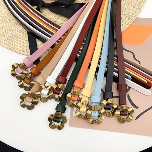 1PC Women Belt Leather Solid Color Flower Buckle Waistband Fashion Simple Casual Durable Dress Decoration Ladies Accessories