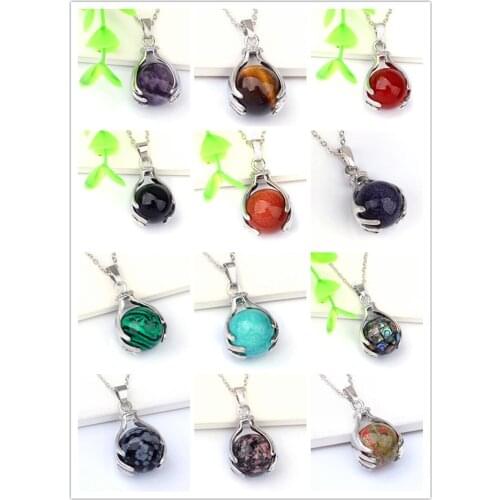 100-Unique 10 Pcs Silver Plated Mixed Quartz Round Stone Beads Hand Shape Pendant For Christmas Gift Jewelry