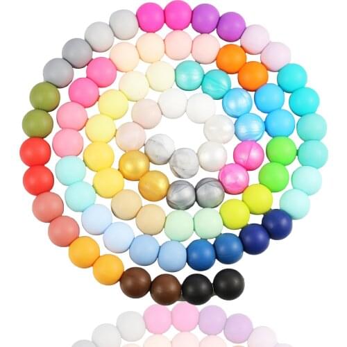 15mm 100Pcs/lot Silicone Round Beads Teething Baby Teether Chew BPA Free DIY Pacifier Chain Food Grade Silicone