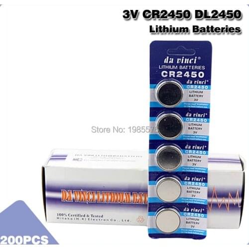 200pcs CR2450 Button Batteries KCR2450 5029LC LM2450 Cell Coin Lithium Battery 3V CR 2450 For Watch Electronic Toy Remote