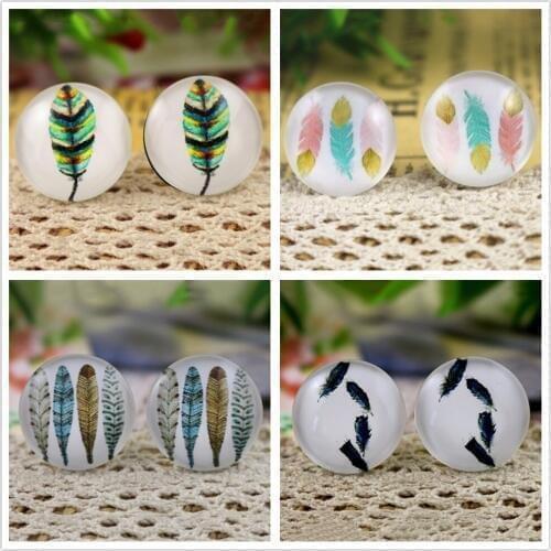 2021 Popular Handmade Accessories Hot Sale 10pcs 20mm Feather wings Handmade Photo Glass Cabochons