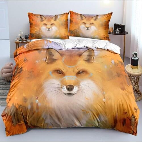 3D Bedding Sets Comforter Cover Quilt Covers Set Pillow Case Sets Full King Queen Double Size White Custom Design Fox Bedclothes