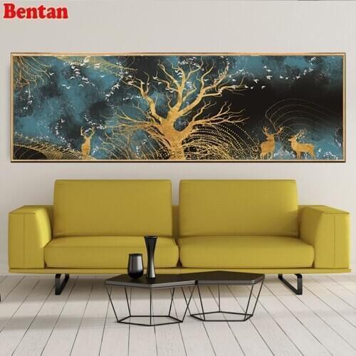 Full Drill Round DIY 5D Diamond Painting Nordic Gold Tree Birds Embroidery Rhinestone Picture mosaic sticker Home Decoration