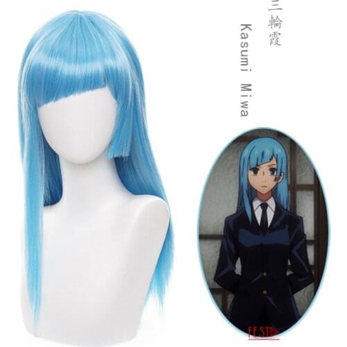 Anime Jujutsu Kaisen Cosplay Wig Kasumi Miwa Long Blue Hair Cosplay Wig + Wig Cap Synthetic Party Props Adult Girls Accessories