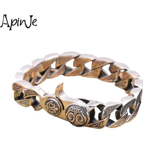 Apinje Thai Silver 925 Sterling Silver Bracelet for Men Pure Silver Fashion Man Bracelet Ancient Luxury Jewelry