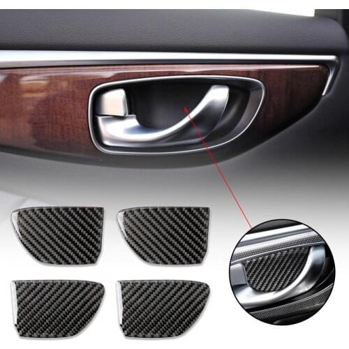 Carbon fiber black inner door bowl cover sticker fashion dustproof for Infiniti Q50 2014-2020 Interior Stickers наклейки на авто