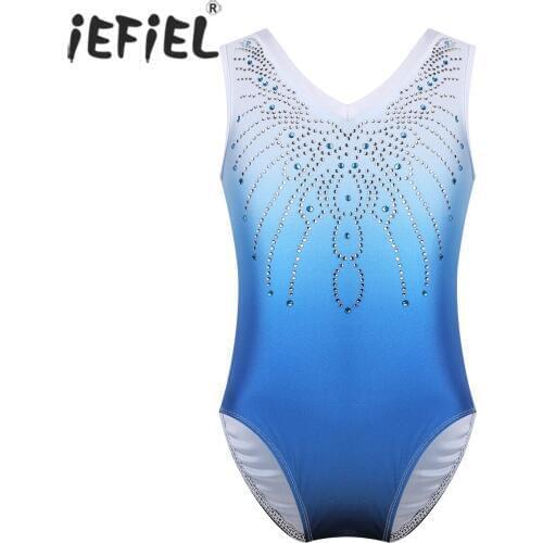 Kids Girls Professional Ballet Tutu Costumes One Piece V Shaped Neck Shiny Rhinestone Ballet Dance Gymnastics Leotard Turnpakje