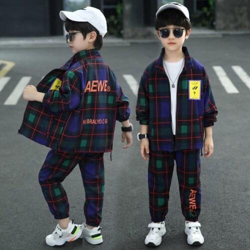 Boy Clothing Sets Childrens Coat For Autumn Spring 2021 New Tracksuit Fashion Hooded Plaid Two Piece Suits For Mens Child