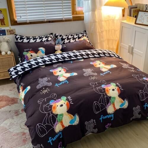 Cartoon Black Printing Panda Children Boy/kids Bedding Set Duvet Cover Bed Sheet Pillowcase Bed Cover Linens Bedclothes