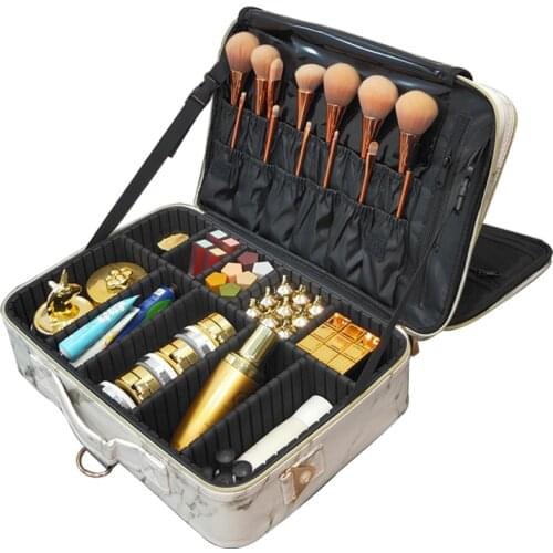 2021 Large Capacity Cosmetic Bag Professional Marbled PU Leather Waterproof Travel Tattoo Beauty Makeup Case