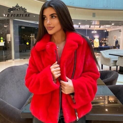 Womans Winter Warm Real Mink Fur Short Jacket Suit Collar Zipper Girl Long Sleeve Fashion Outerwear Elegant MKW-410
