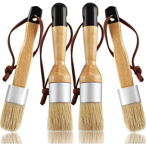 Chalk and Wax Brushes Include Flat and Round Chalked Paint Brush with Bristles, Multi-Use Brushes(4 Pieces)