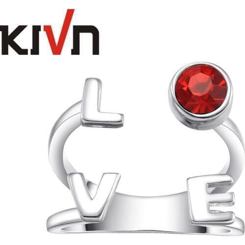 KIVN Womens Fashion Jewelry Luxury LOVE Adjustable Red CZ Cubic Zirconia Rings Promotional Mothers Day Birthday Christmas Gifts