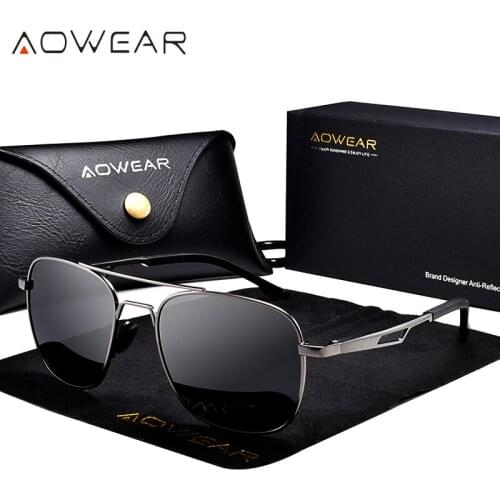 AOWEAR Alloy Square Sunglasses men Polarized hollow Sun Glasses for Man Women HD Driving Goggles Sunglass Male Gafas De Sol