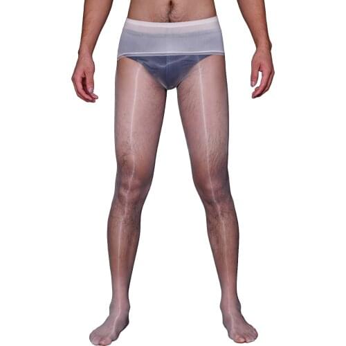 Mens Lingerie Sissy Transparent Pantyhose See-Through Sexy Tights Stockings Ultra Thin Seamless Solid Color Glossy Nightwear