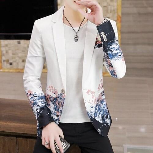 Gradient Print for Men Blazers Single Button Wedding Business Casual Slim Suit Jacket Streetwear Social Dress Coat Costume Homme