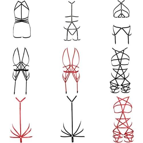Bondage garter set black red elastic adjustment belt underwear bondage underwear garter sexy clubhouse female gothic tights