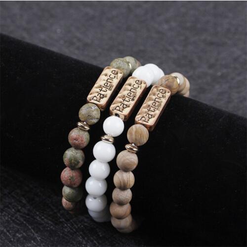 Charm Natural Stone Patience Bracelet pulseira Stretch Chakra Beaded Bracelets For Men Women Couple Jewelry Dad Mom Best Gifts