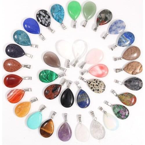 Wholesale Craft Assorted Waterdrop Healing Crystal Stone Teardrop Charms Chakra Pendants for Necklaces Jewelry Making