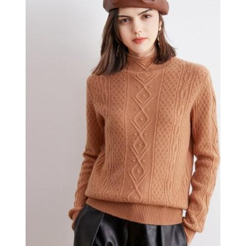 Autumn Winter Half High Neck Knitted Cashmere Sweater Women Warm Thicken Twisted Sweater 100% Pure Cashmere Loose Sweater Shirt